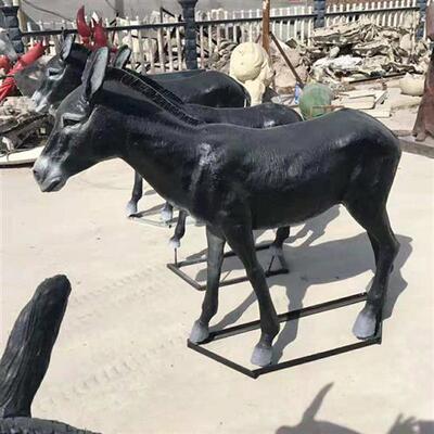 玻璃钢毛驴雕塑彩绘仿铜骡子驴拉磨雕塑农家院驴拉磨动物雕塑摆件