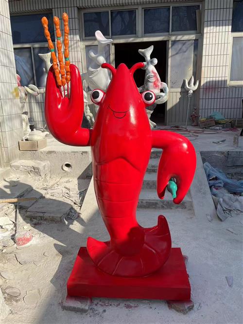 龙虾模型摆件玻璃钢装饰大排档仿真海鲜门口迎宾卡通人物雕塑定制