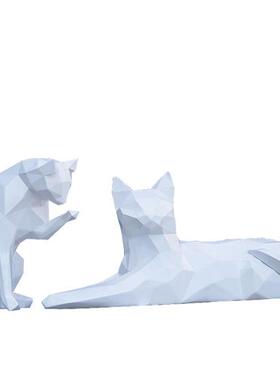 户外落地抽象几何猫玻璃钢雕塑园林景观草坪商场美陈装饰动物摆件