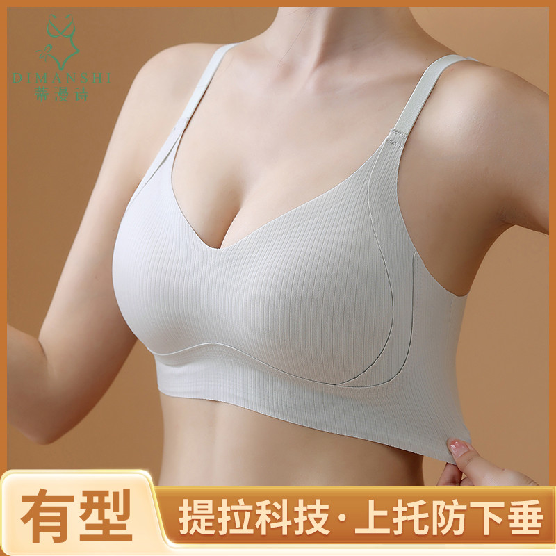 蒂漫诗夏季轻薄透气无痕内衣聚拢提拉防下垂带胸垫上托无钢圈文胸
