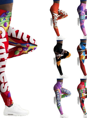 Sport print tight platform trousers   运动印花紧身打底长裤女