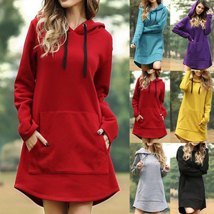 hoodress Solid hoodie casual women纯色休闲连帽卫衣裙女 color