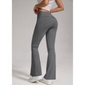 flip waist yoga Horn pants休闲低腰喇叭运动瑜伽长翻腰阔腿裤 女