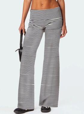 Casual Wide Leg Sweatpants for Women休闲阔腿折叠式低腰喇叭裤