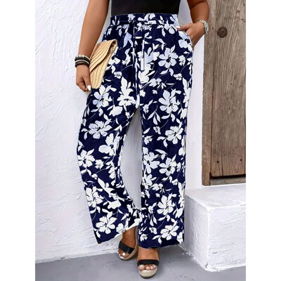 高腰花朵印花阔腿长裤High waisted floral print wide leg pants