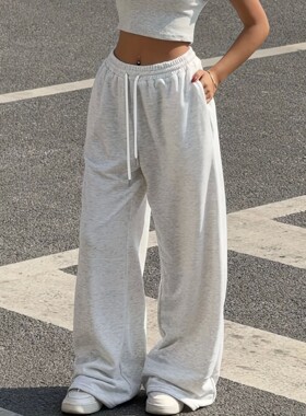 Casual wide leg pants for women 休闲宽松抽绳运动纯色阔腿裤女