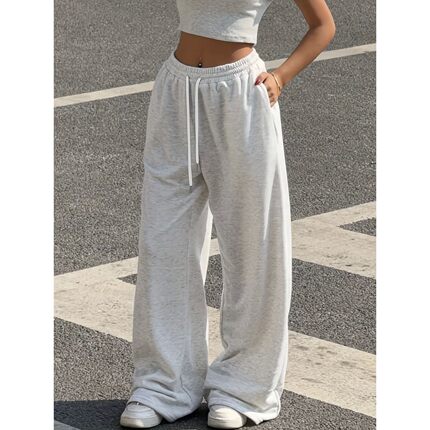 Casual wide leg pants for women 休闲宽松抽绳运动纯色阔腿裤女