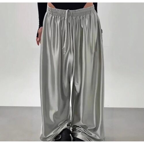 长款抽绳休闲纯色阔腿裤Long casual solid color wide-leg pants