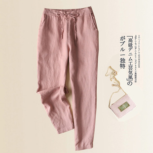 纯色松紧腰抽绳休闲裤Solid color elastic waisted casual pants