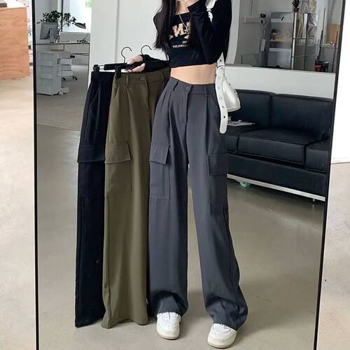 复古宽松高腰阔腿松高腰阔腿长裤