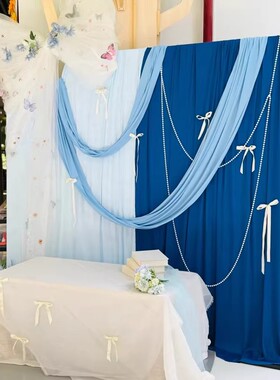 蓝色系背景布幔幼儿园毕业大厅布置晚会典礼舞台背景装饰拱门布