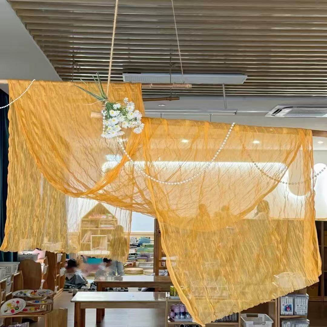 幼儿园环创秋冬主题自然风网纱竹编吊饰教室大厅走廊氛围美工区