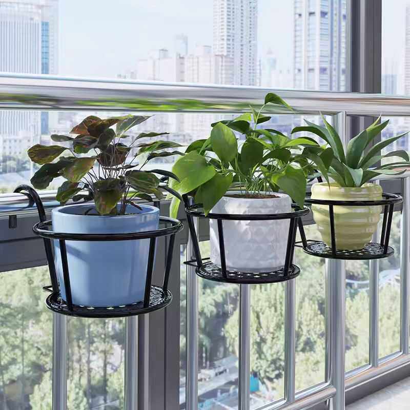 加粗阳台栏杆悬挂铁艺花架置物架图片