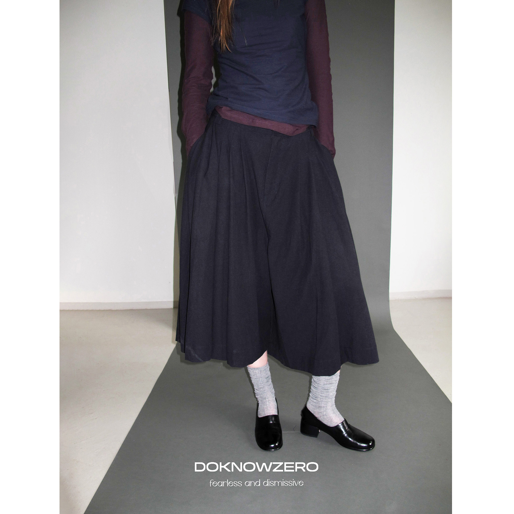 DKZ 排褶七分休闲裤女秋季新款宽松重工百搭裤子