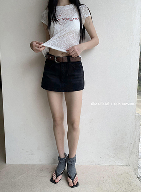 DKZ 黑色牛仔裙裤女夏季新款复古防走光a字短裙