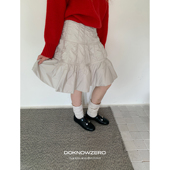 宽松重工褶皱荷叶边中裙 夹棉半身裙女秋冬新款 现货 DKZ