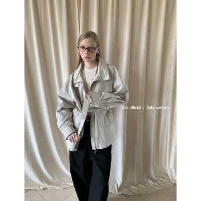 DKZ 立领抽绳风衣外套女秋季新款休闲百搭多口袋上衣