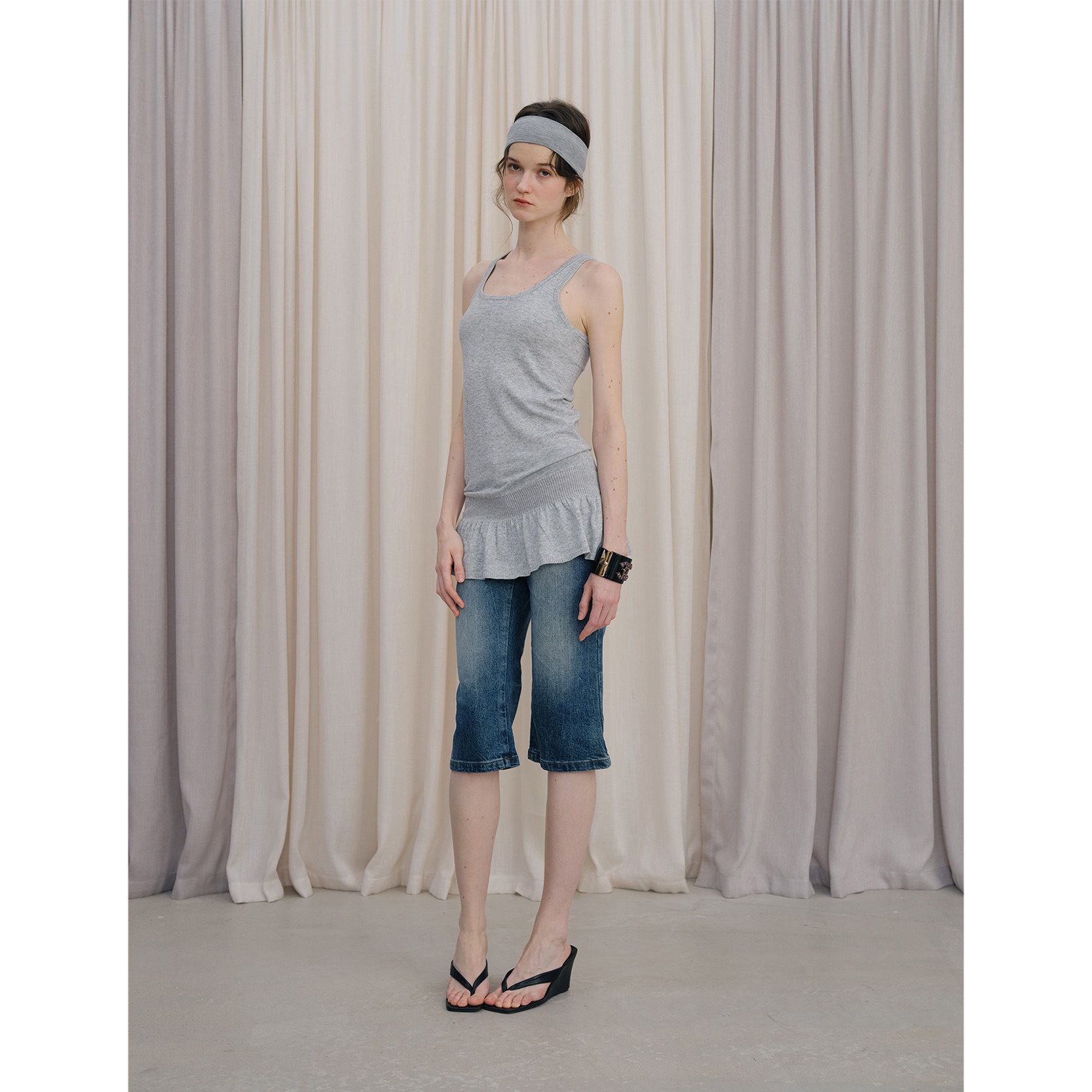 DKZ u领针织背心连衣裙女春夏新品叠穿内搭背心裙