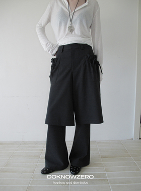 DKZ 灰色真两件西裤女秋季新款复古可拆卸设计休闲裤