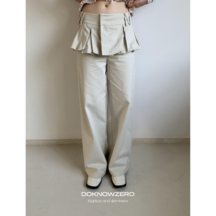 长裤 DKZ 直筒韩版 女秋冬新款 杏色花苞拼接休闲裤