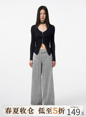 DKZ 初秋女装新款黑色拉链针织衫百搭显瘦甜酷辣妹设计感套头上衣