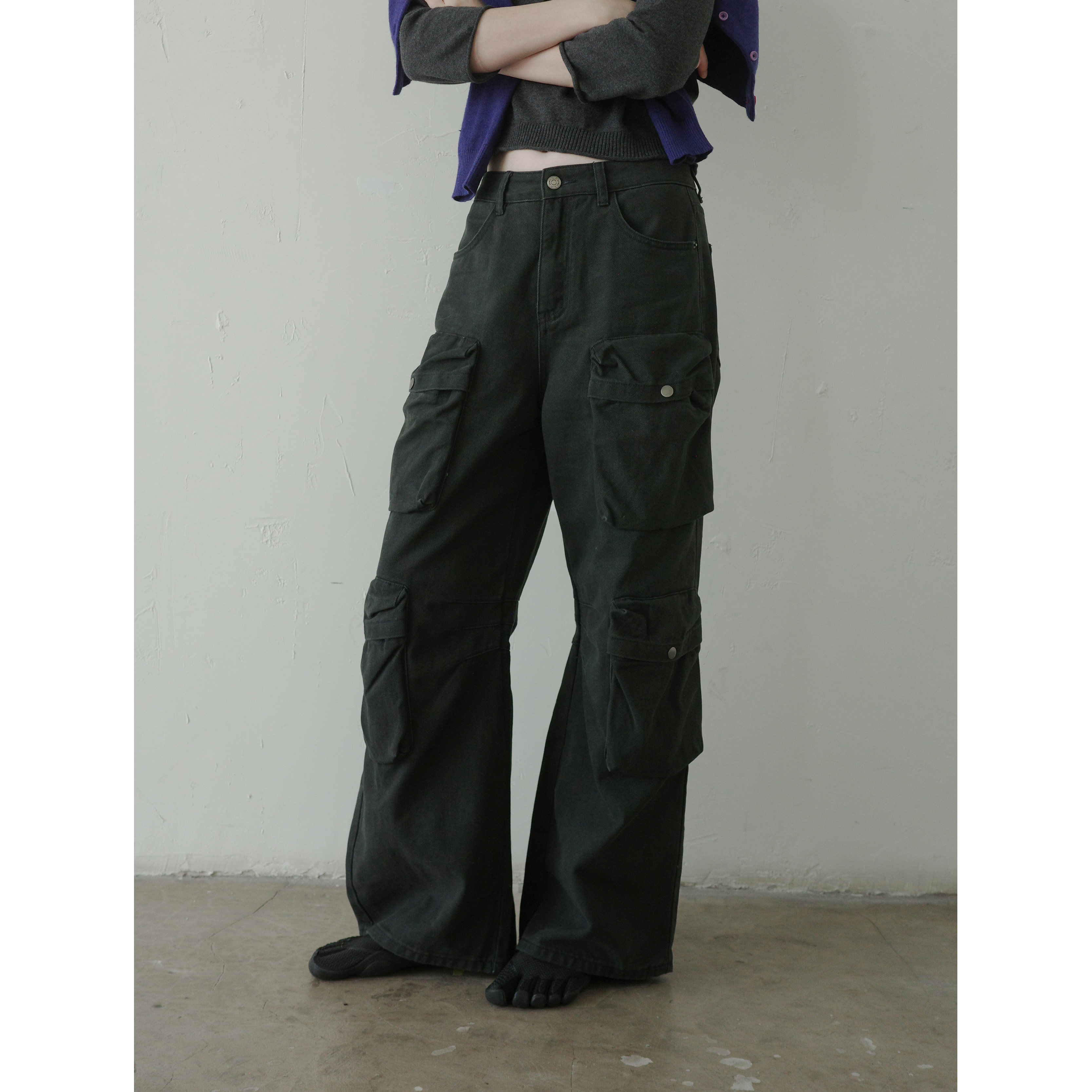 【现货】DKZ 灰色多口袋工装裤女秋季新款宽松复古休闲长裤,女装/女士精品,休闲裤,淘宝优惠券,粉丝福利购,淘宝优惠卷