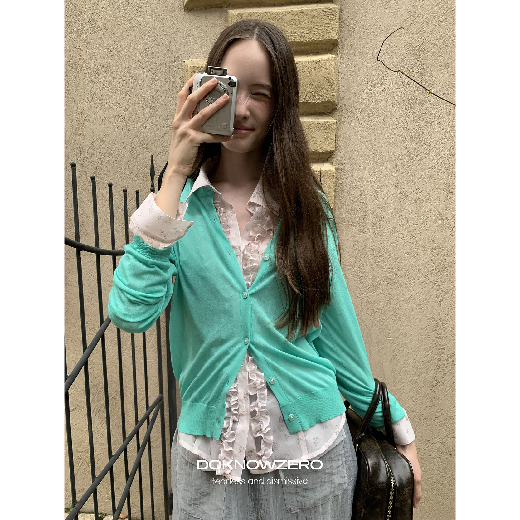 DKZ 醋酸棉针织开衫外套女初秋新款轻薄叠搭针织上衣