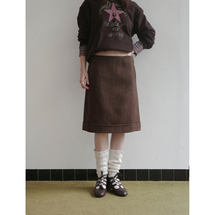 复古美拉德中裙 新款 DKZ 咖色羊毛直筒半身裙女秋季