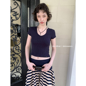 DKZ 简约百搭上衣 修身 v领短袖 t恤女新款