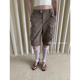 女夏季 新款 工裝 復(fù)古多口袋直筒中褲 休閑褲 DKZ