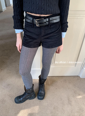 DKZ 黑色修身短裤女秋冬新款磨毛送腰带裤子