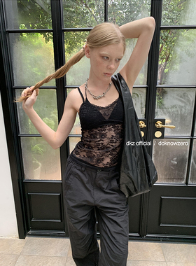 DKZ 黑色薄款吊带背心新款修身透视蕾丝无袖上衣