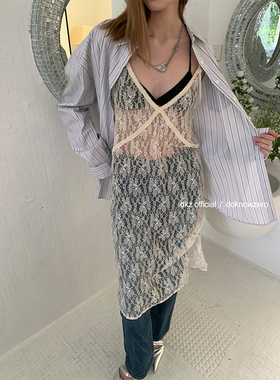 DKZ 蕾丝内搭镂空吊带连衣裙女新款宽松小众叠穿亮片长裙