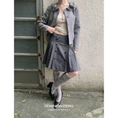 新款 DKZ 灰色色纺波点印花半身裙女秋季 宽松英伦风百褶裙