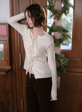 DKZ  慵懒风绑带针织开衫女秋冬新款修身内搭上衣