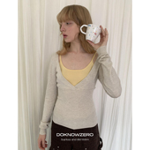 上衣 假两件针织吊带上衣女秋冬内搭撞色拼接v领长袖 现货 DKZ