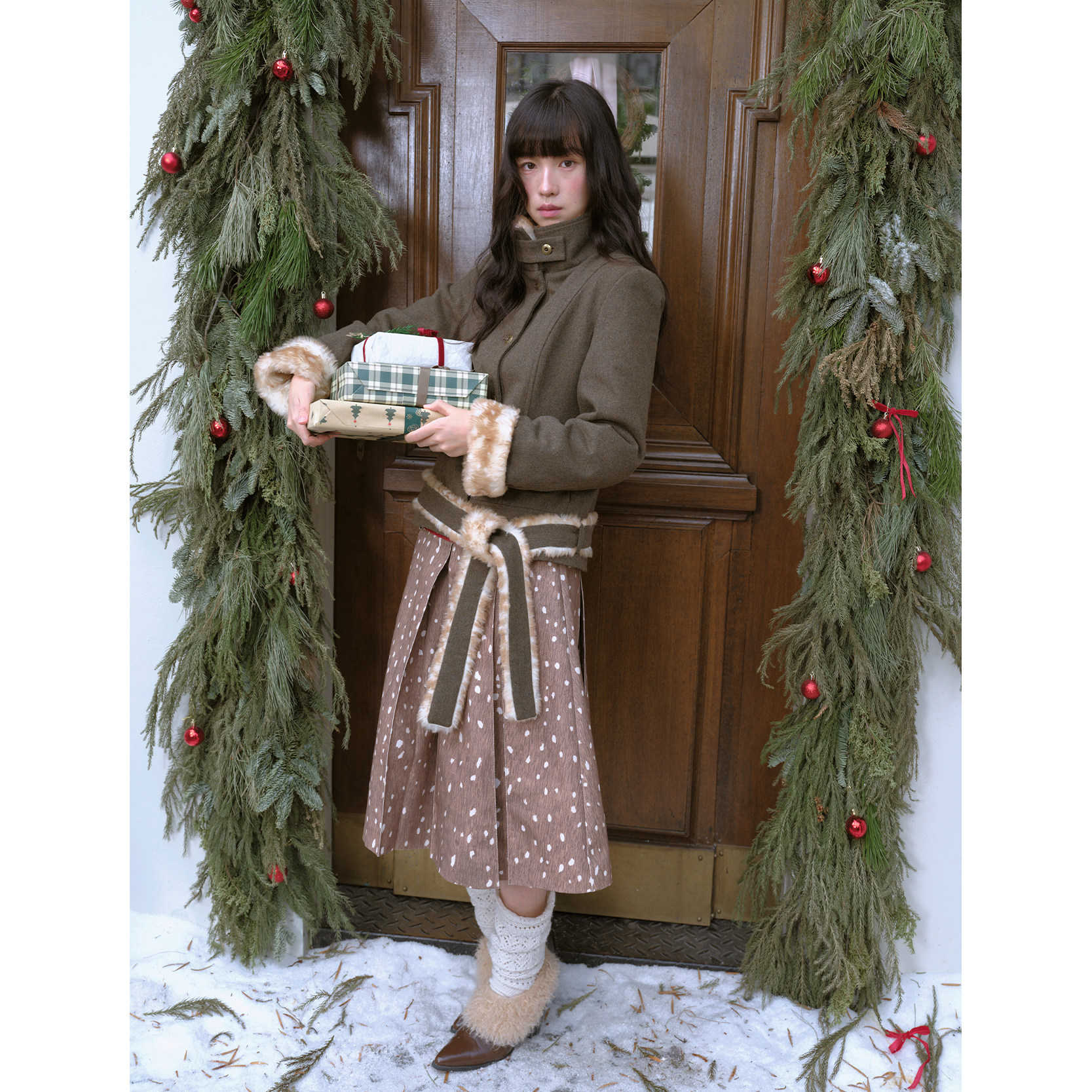 【现货】DKZ 毛毛领拼接毛呢外套女复古小鹿纹含羊毛短款收腰上衣,女装/女士精品,毛呢外套,淘宝优惠券,粉丝福利购,淘宝优惠卷