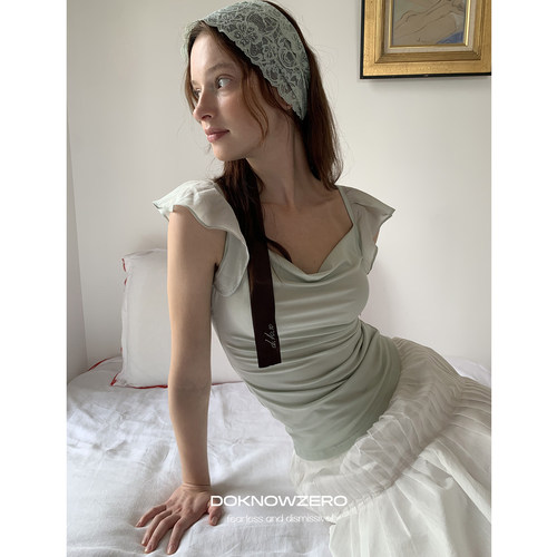DKZ 荡领背心女新款修身显瘦小飞袖上衣