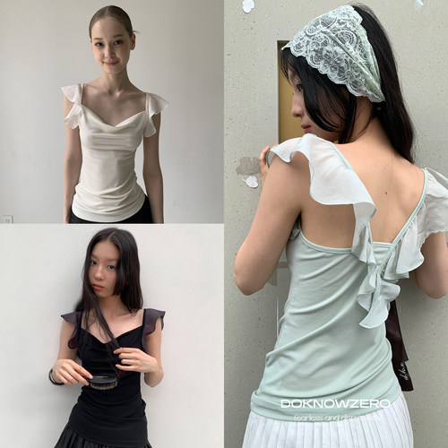 【所有女生的衣橱直播间】DKZ荡领背心女修身微透显瘦小飞袖上衣
