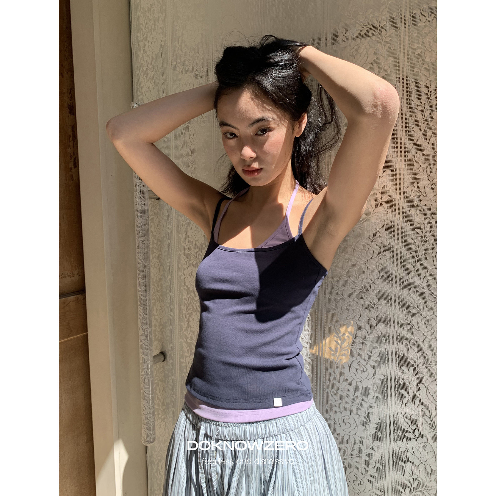 DKZ 真两件叠穿撞色吊带背心女修身显瘦辣妹风内搭外穿无袖上衣