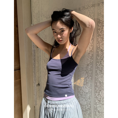 DKZ真两件叠穿撞色吊带背心显瘦
