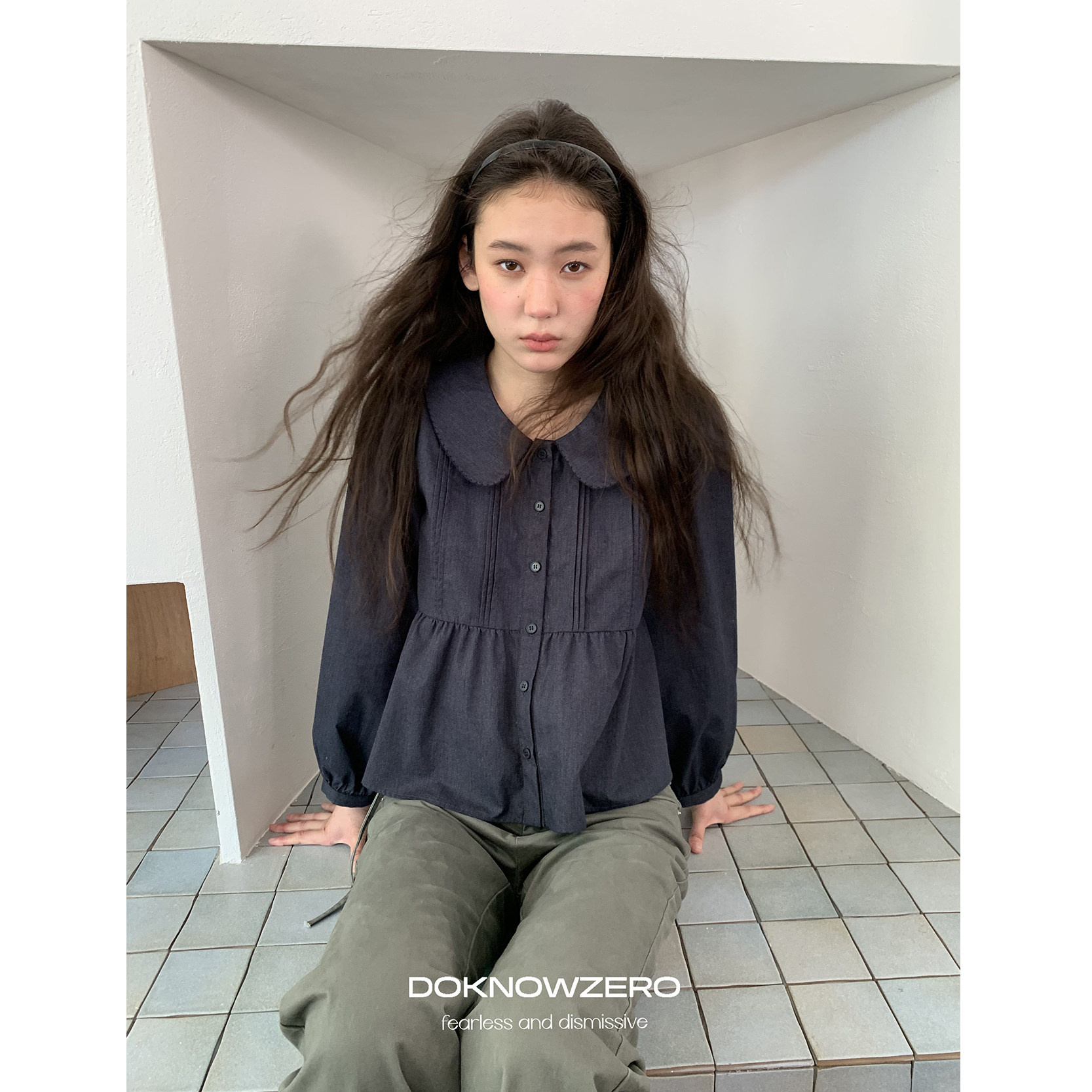 【现货】DKZ 娃娃领长袖衬衫女秋季新款复古少女感衬衣