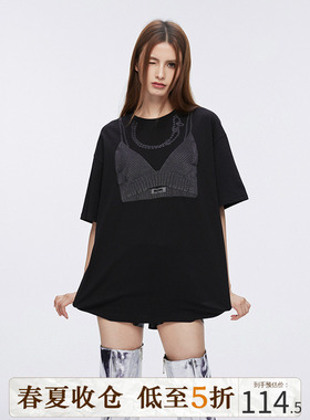 DKZ潮牌原创高街宽松百搭显瘦休闲短袖t恤女黑色圆领体恤上衣
