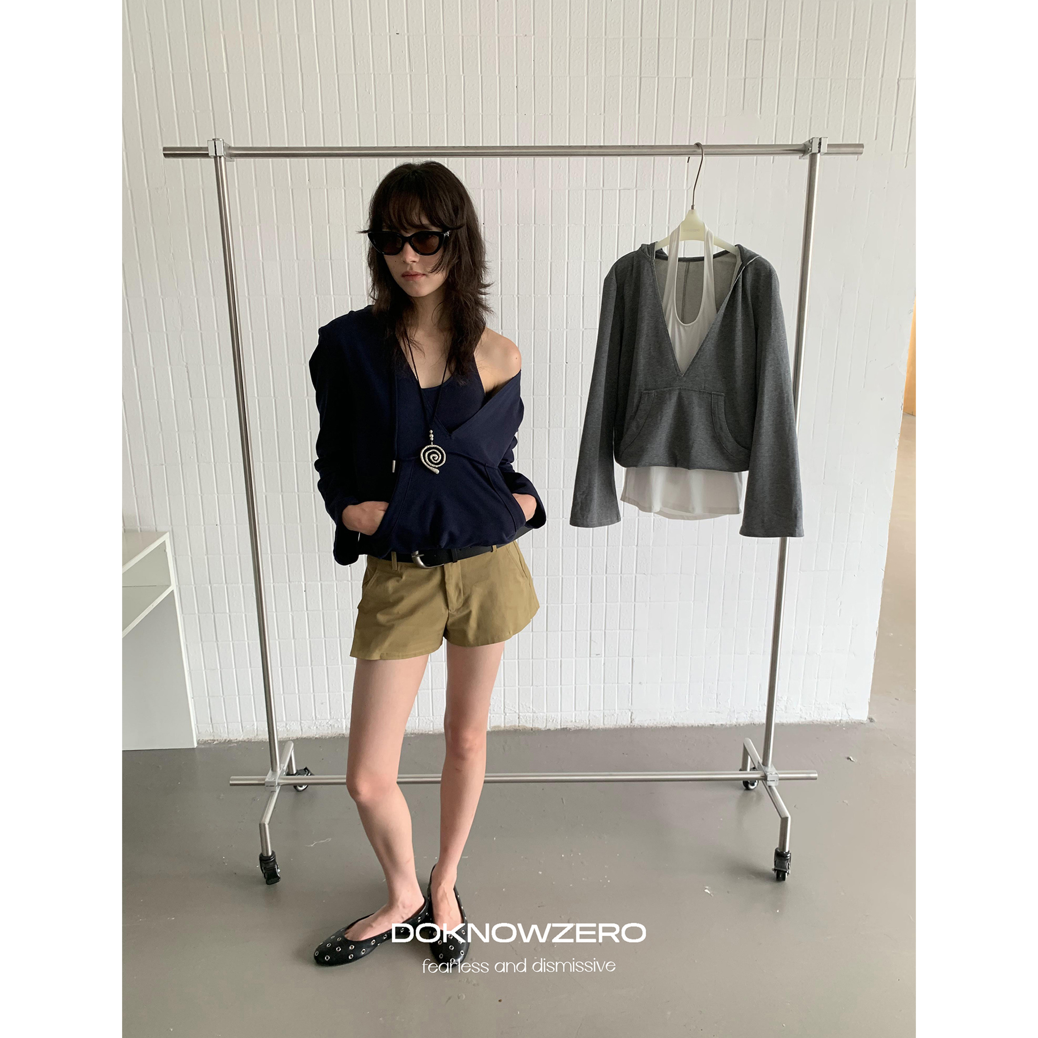 DKZ 假两件v领卫衣女秋季新款宽松挂脖背心拼接上衣