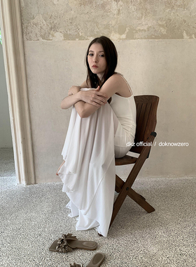 DKZ 白色吊带针织连衣裙女夏季新款修身拼接长裙