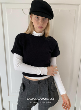 DKZ 黑色针织短袖女秋冬新款修身基础叠穿上衣