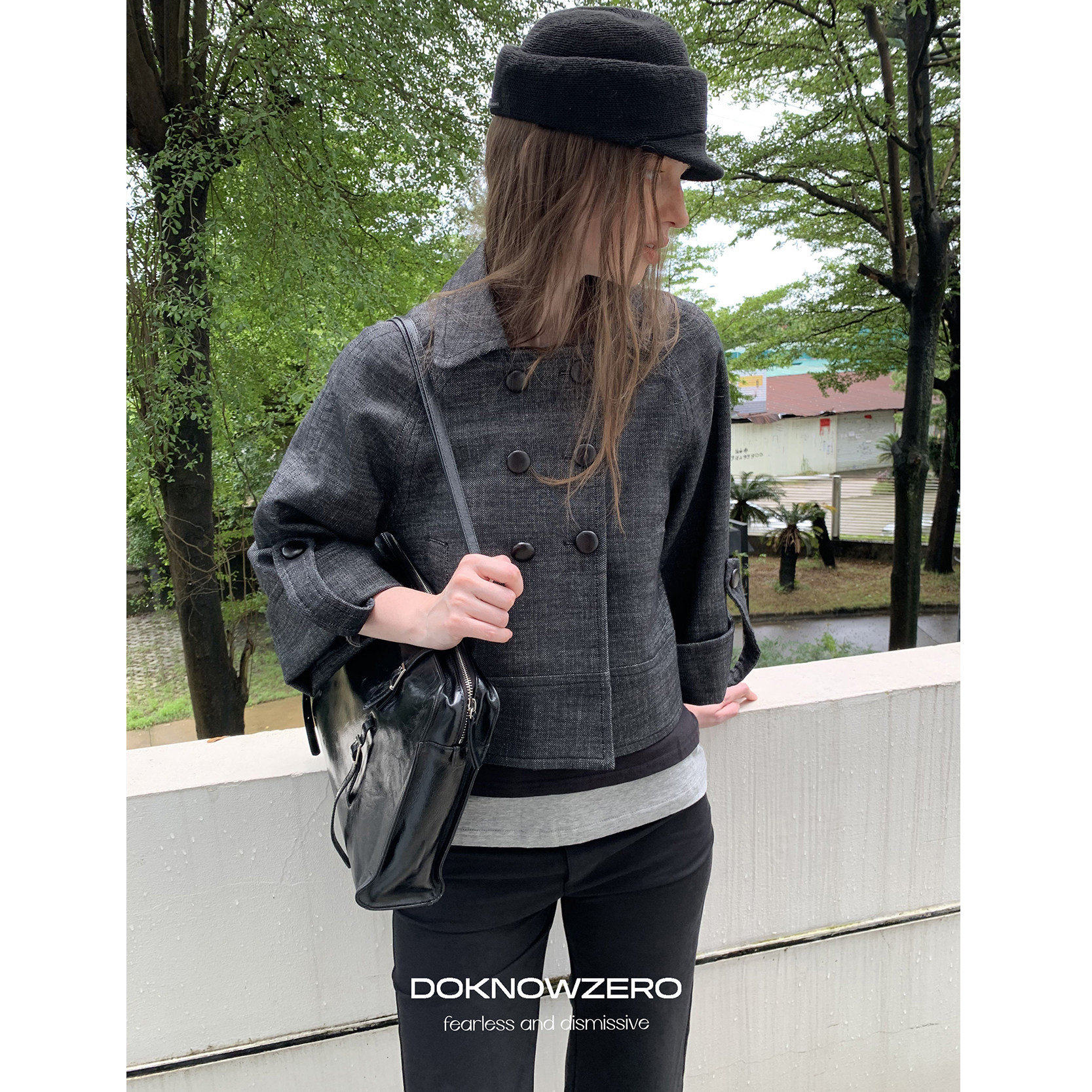 DKZ 复古双排扣短款外套女秋季新款通勤夹克上衣
