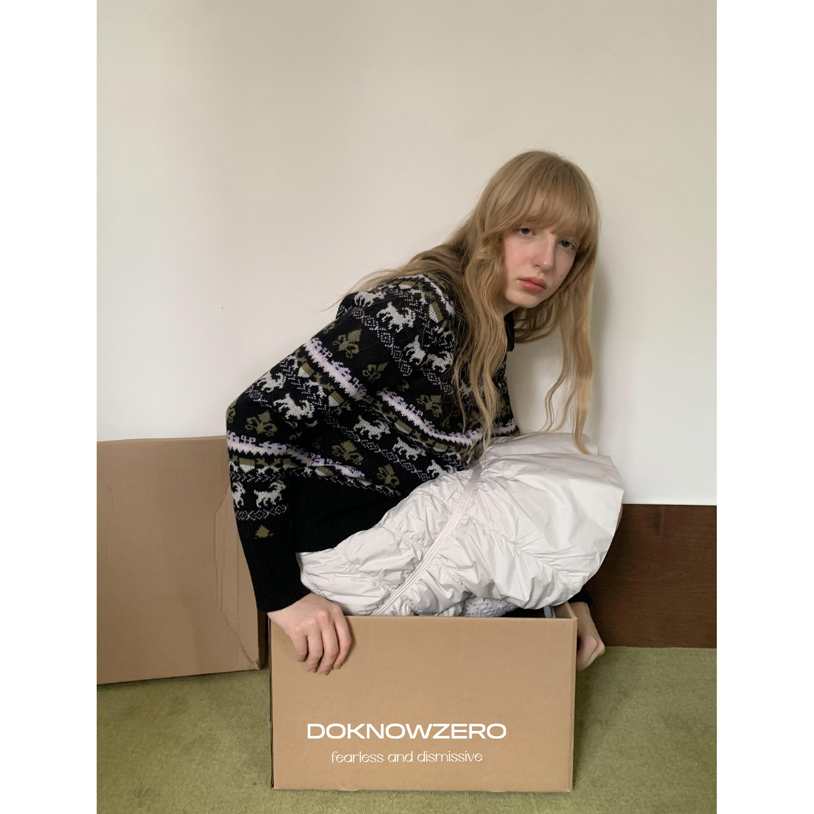 DKZ 100羊毛毛衣开衫外套女秋冬新款复古费尔岛提花针织上衣