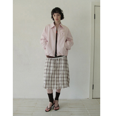 【现货】DKZ 粉色工装夹克外套女秋季新款褶皱后摆通勤休闲上衣