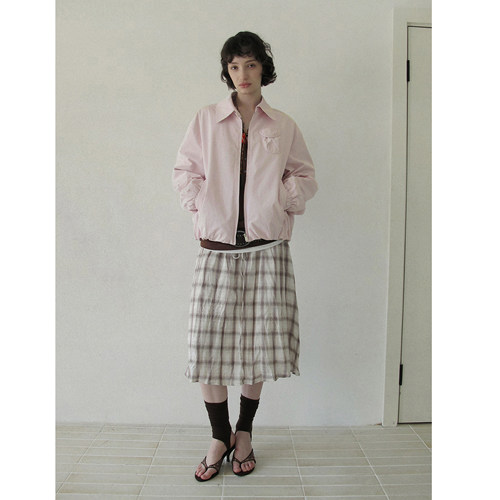 DKZ 粉色工装夹克外套女秋季新款褶皱后摆通勤休闲上衣